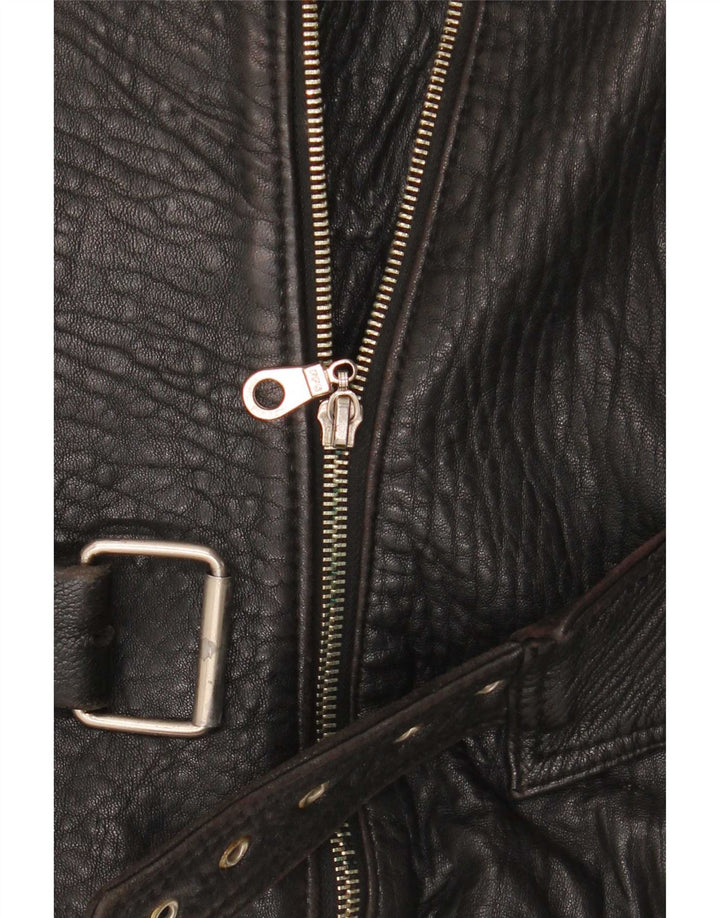 Chevignon Veste de motard en cuir pour femme UK 14 Medium Noir