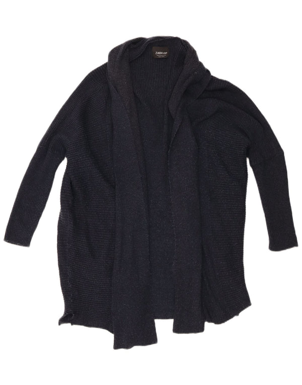 Zara Cardigan ouvert à manches 3/4 pour femme UK 14 Bleu marine moyen moucheté