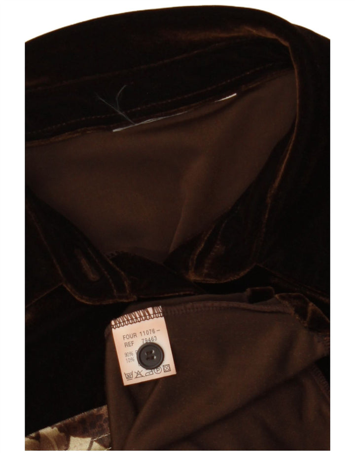 VINTAGE Femme Velours Chemise sans manches Blouse UK 12 Medium Brown Floral