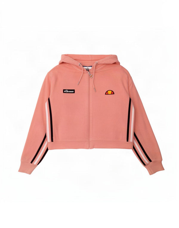 Ellesse Pull à capuche court zippé pour femme UK 8 Small Rose Colourblock