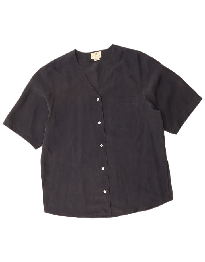 BLUE CLUB Chemisier à manches courtes pour femme IT 42 Soie noire moyenne