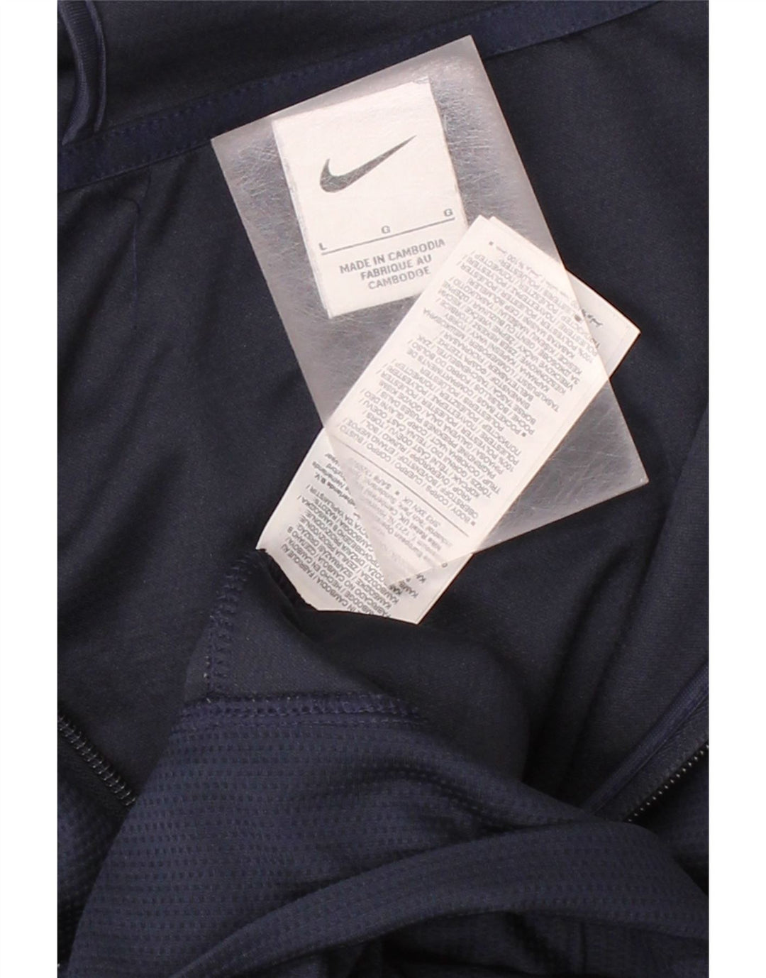 NIKE Mens Graphic Hooded Tracksuit Top Jacket Large Navy Blue Polyester Vintage Nike and Second-Hand Nike from Messina Hembry 