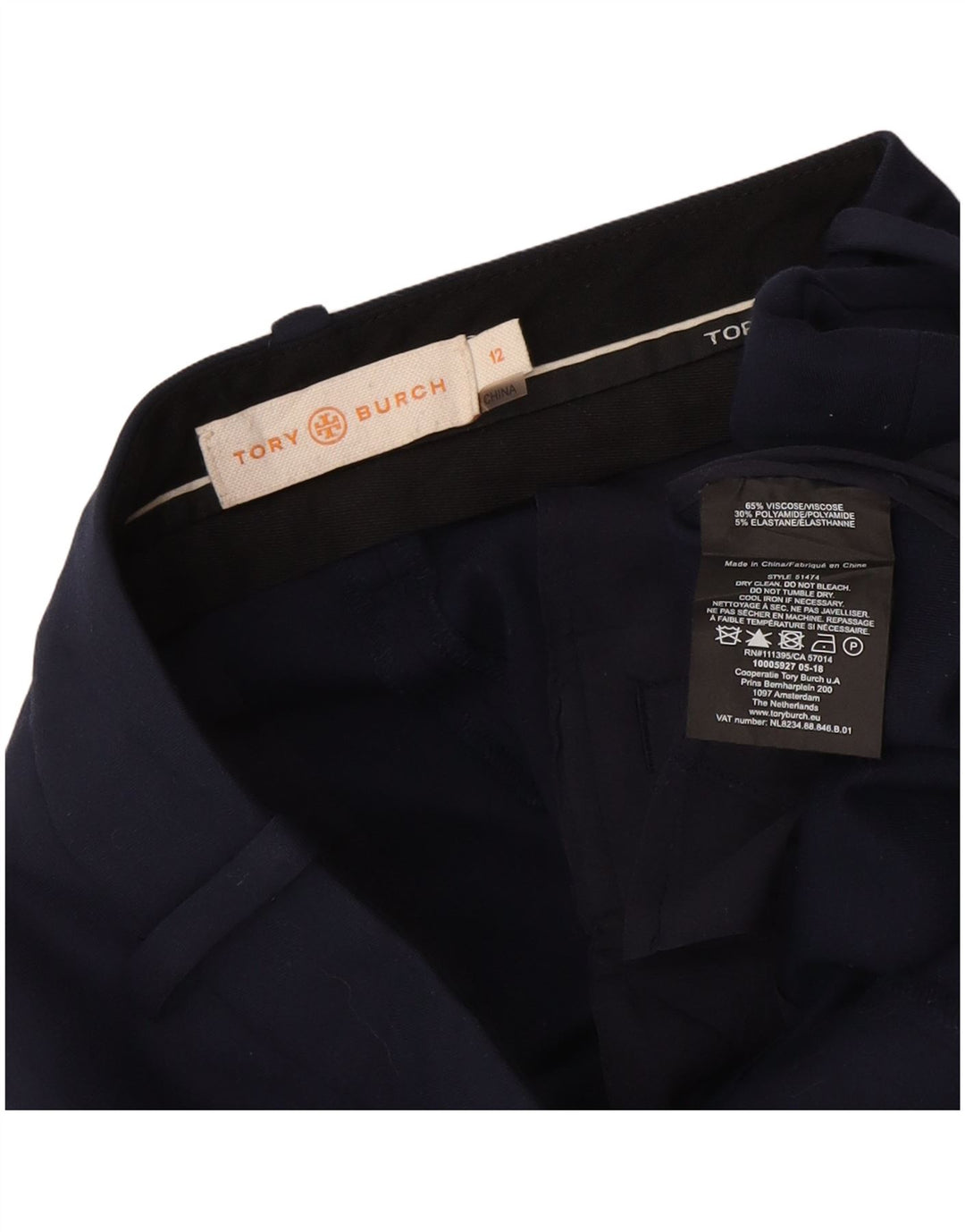 Tory Burch Pantalon Chino Femme US 12 Large W30 L27 Bleu Marine Viscose