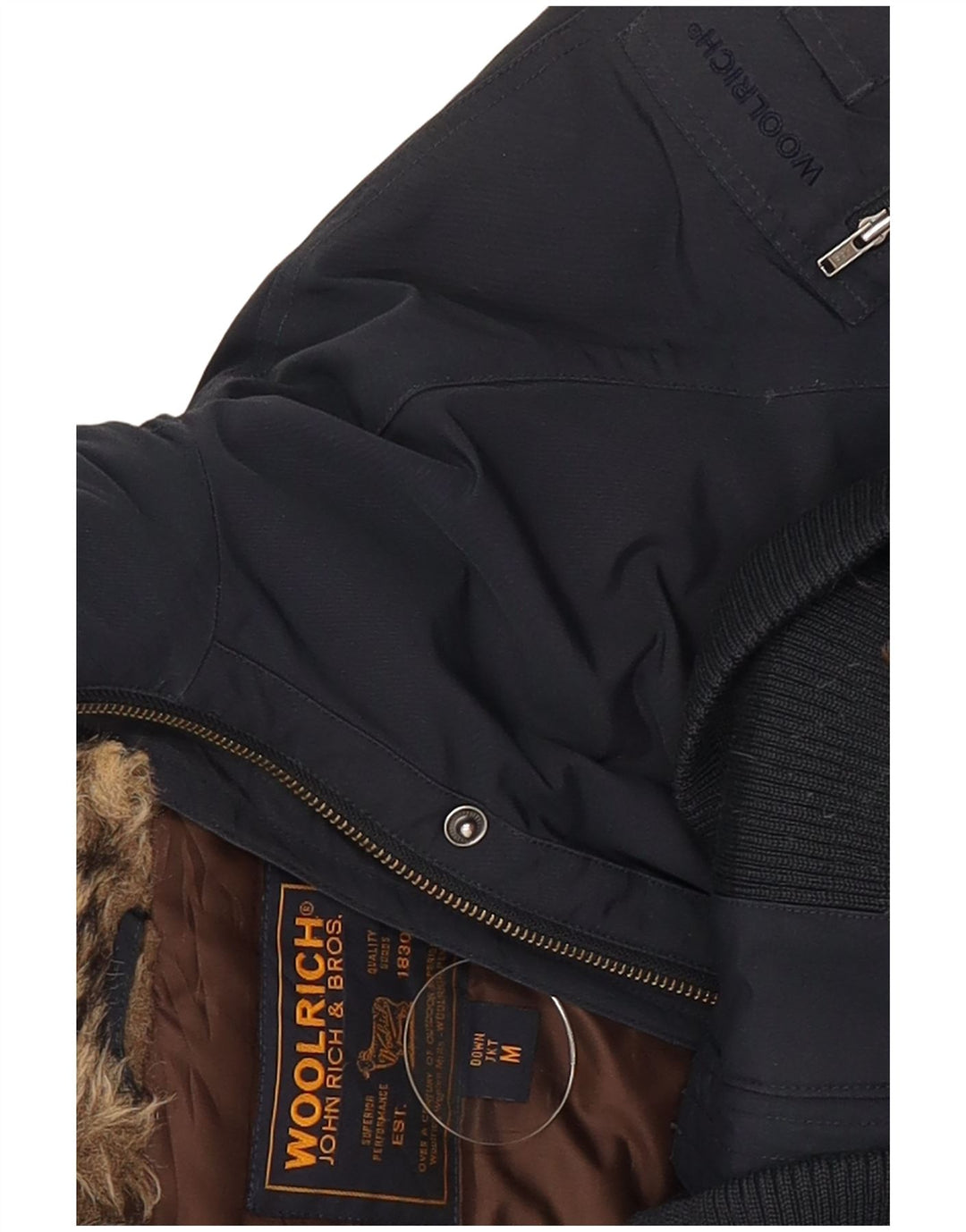 Woolrich Veste matelassée à capuche pour femme UK 12 Bleu marine moyen Coton