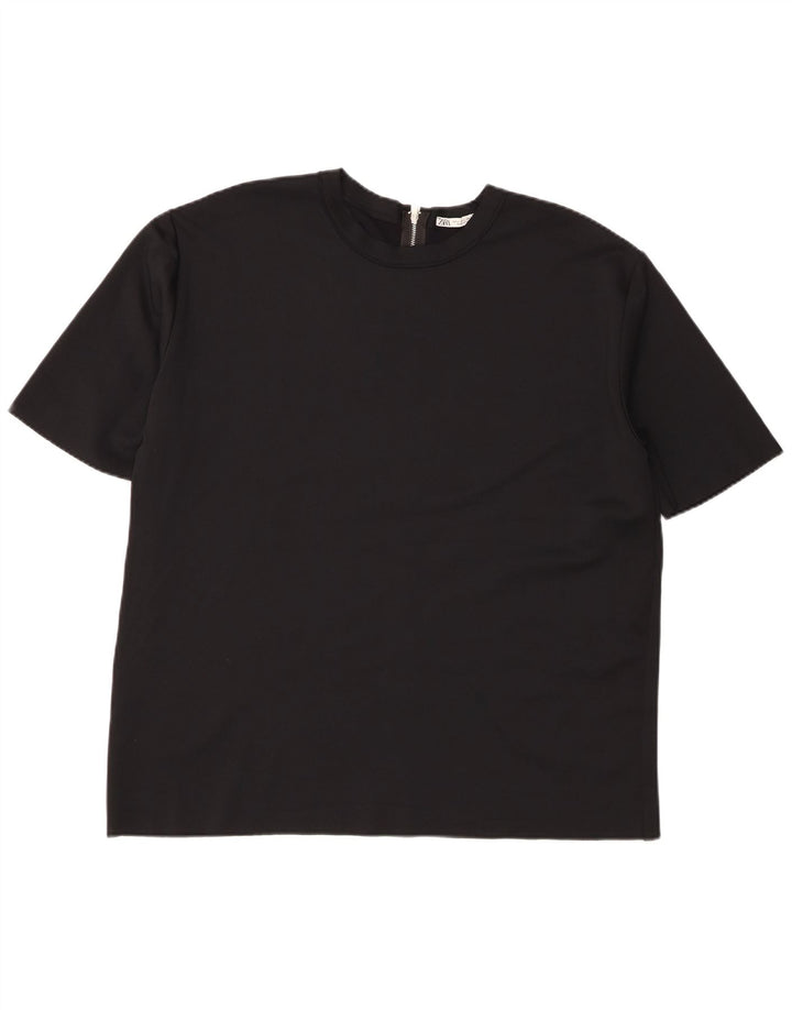 Zara T-Shirt Femme Top UK 16 Large Noir