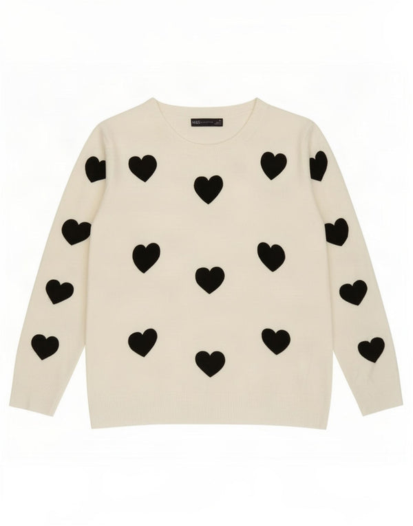 Marks & Spencer Womens Boat Neck Jumper Sweater UK 14 Large Off White Heart