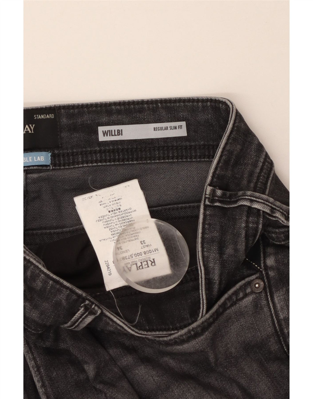 REPLAY Jean Slim Willbi Regular W33 L34 Homme Gris Coton