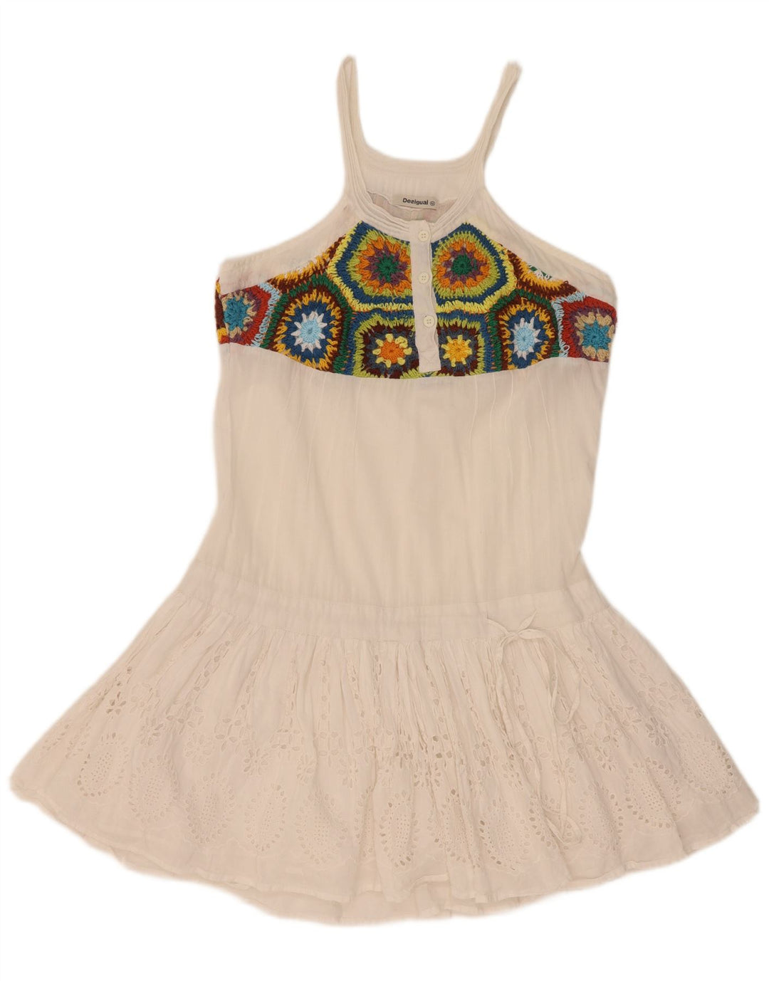 Desigual Robe d'été pour femme EU 42 Grand coton floral blanc
