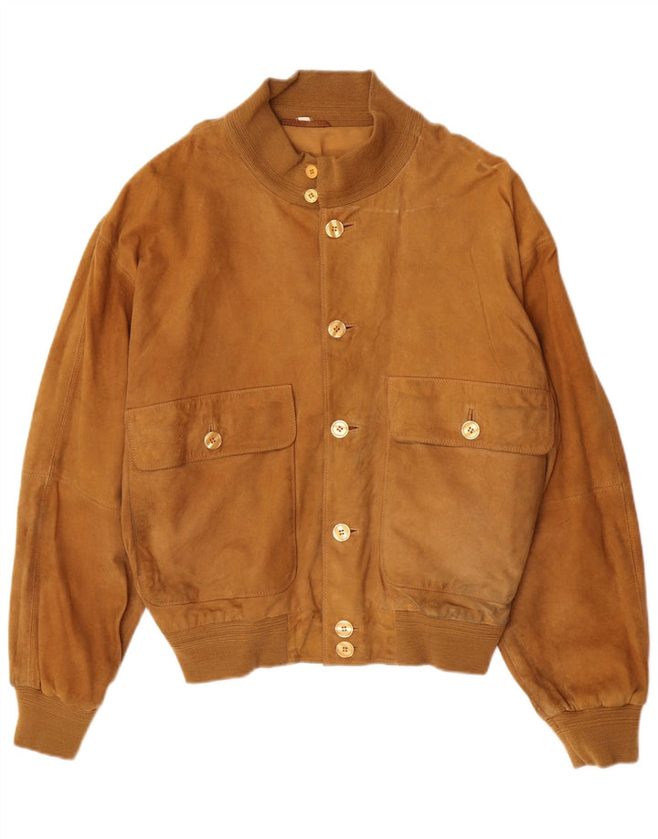 Veste Bomber En Daim Vintage Homme IT 48 Cuir Marron Moyen
