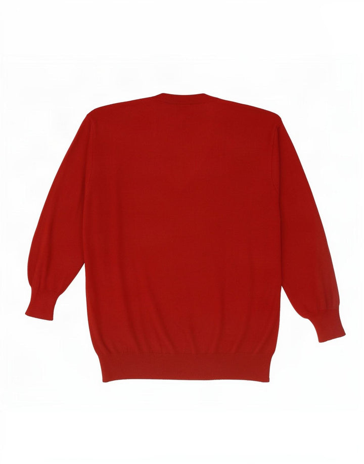 Trussardi Pull Col V Large Rouge Laine Mérinos Homme