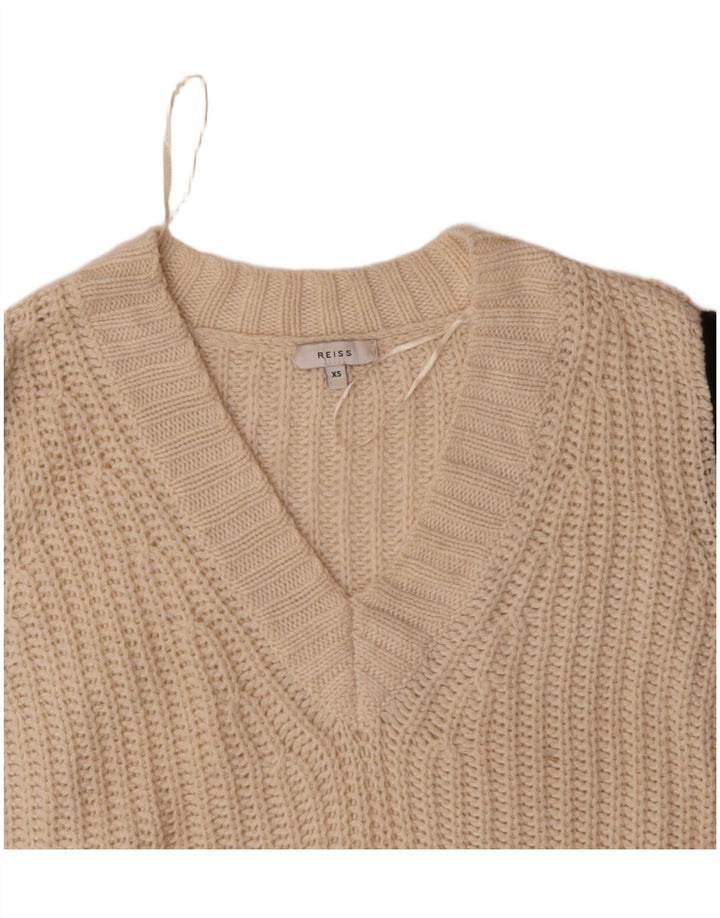 REISS Pull surdimensionné à col en V pour femme UK 6 XS Beige Colourblock