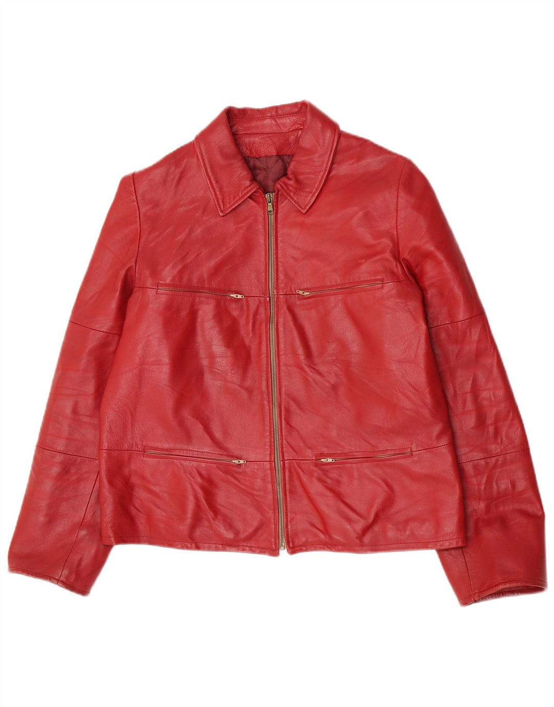 Veste en cuir femme vintage IT 44 Cuir rouge moyen