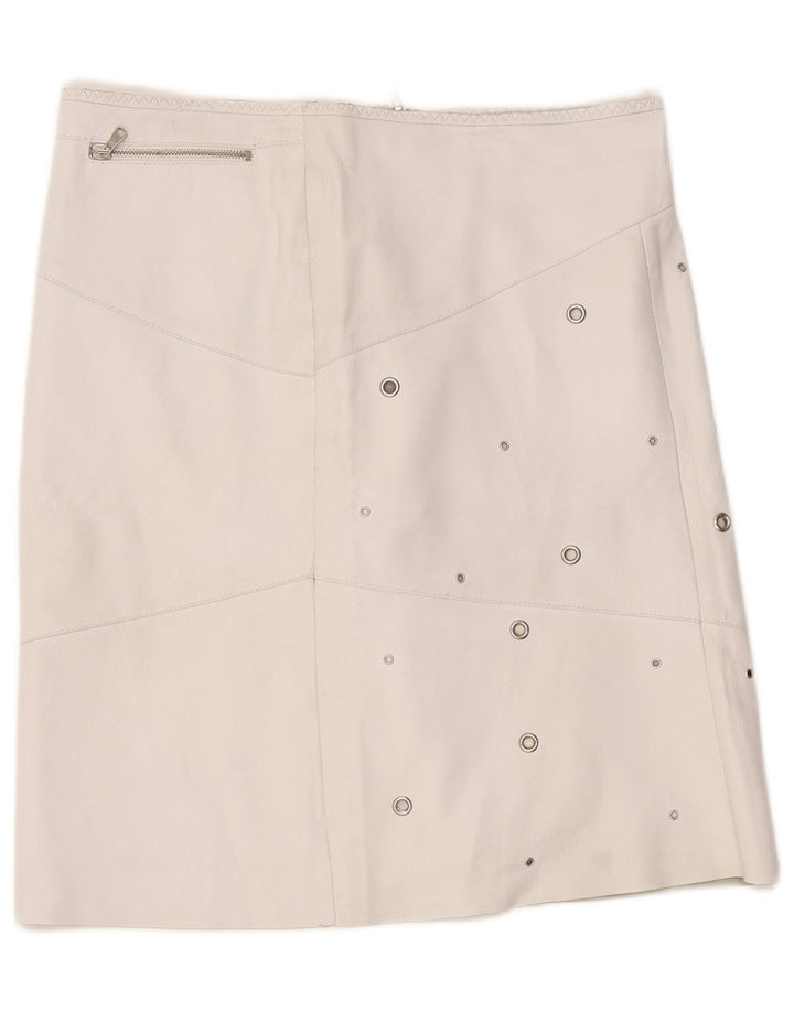 jupe en cuir femme vintage W36 XL Blanc