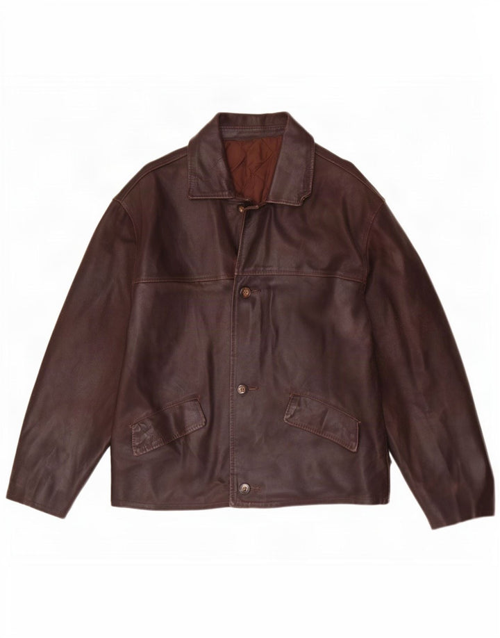 vintage Homme 3 Boutons Veste Blazer En Cuir UK 38 Brun Moyen