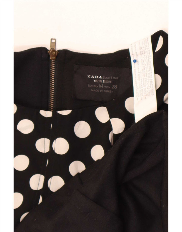 Zara Robe droite pour femme UK 12 Polyester noir moyen à pois
