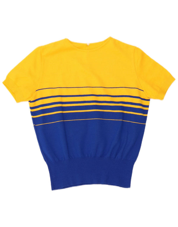 vintage Womens Crew Neck Jumper Sweater UK 16 Grand Colorblock Jaune