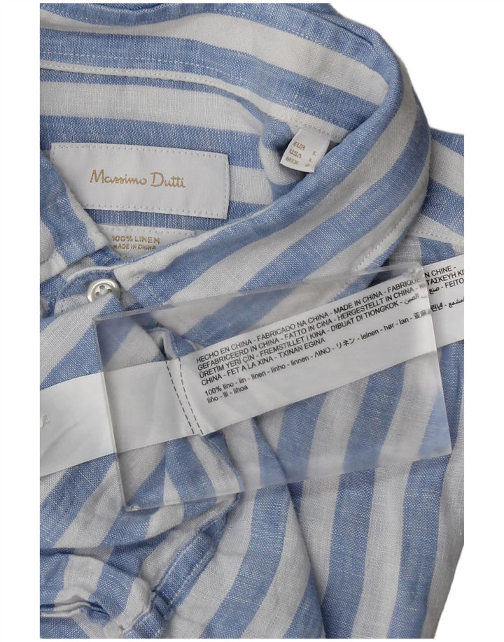 Massimo Dutti Chemise Homme Large Bleu Rayé Lin