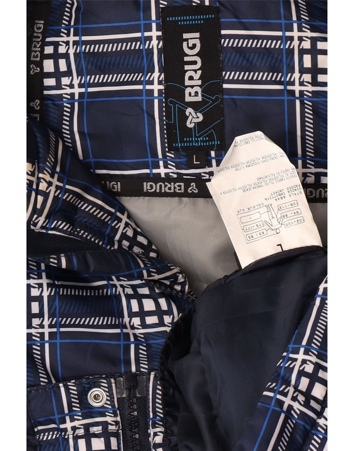 Brugi Veste matelassée à capuche pour homme UK 40 Grand bleu marine à carreaux en polyester