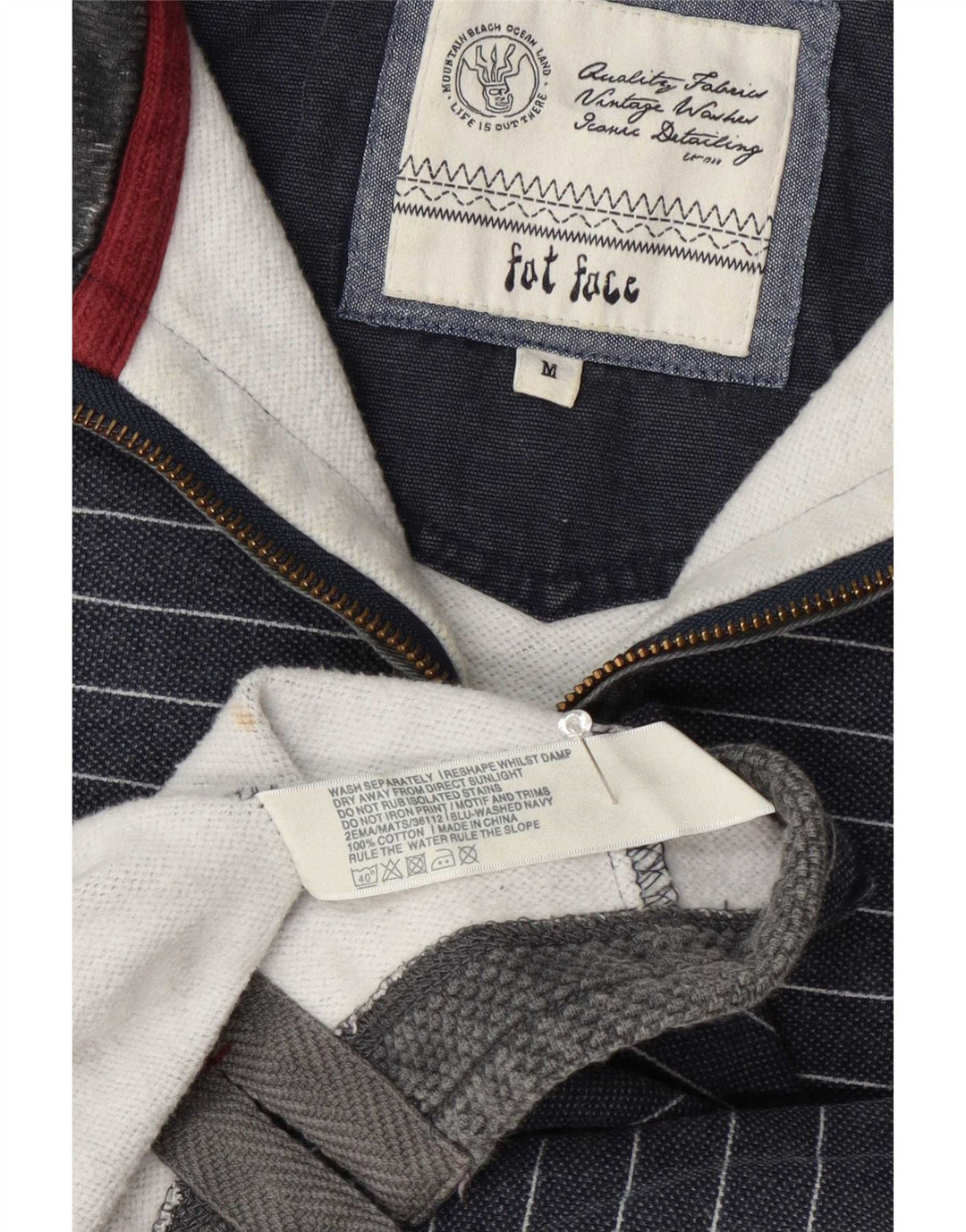 Fat Face Sweat-shirt col zippé pour homme en coton rayé bleu marine moyen