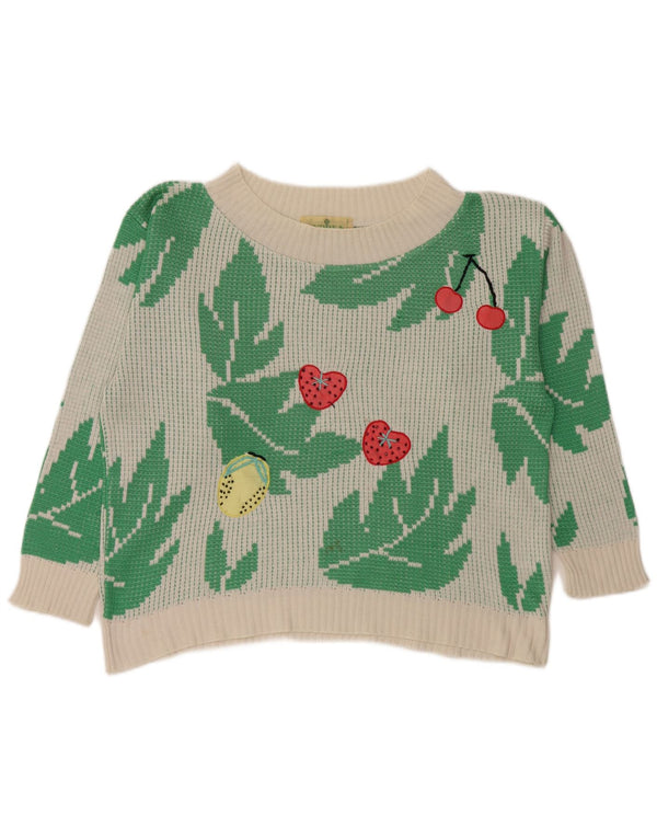 vintage Womens Crop Boat Neck Jumper Sweater UK 10 Petit Acrylique Blanc