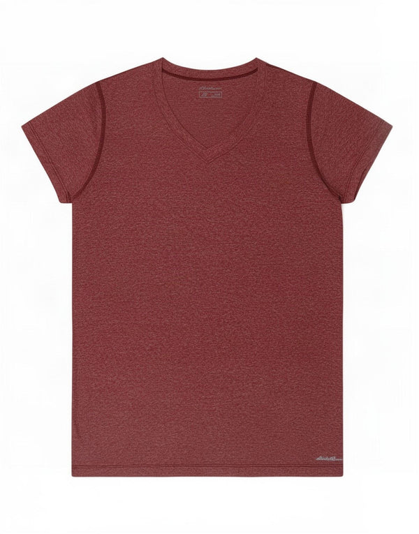 Eddie Bauer T-Shirt Femme Top UK 12 Polyester Moucheté Bordeaux Moyen
