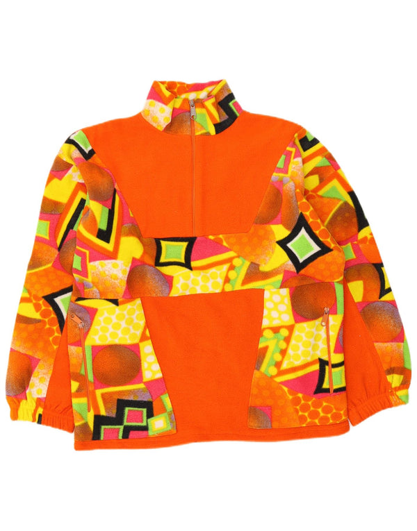 vintage Femmes Zip Neck Fleece Jumper UK 18 XL Orange Géométrique