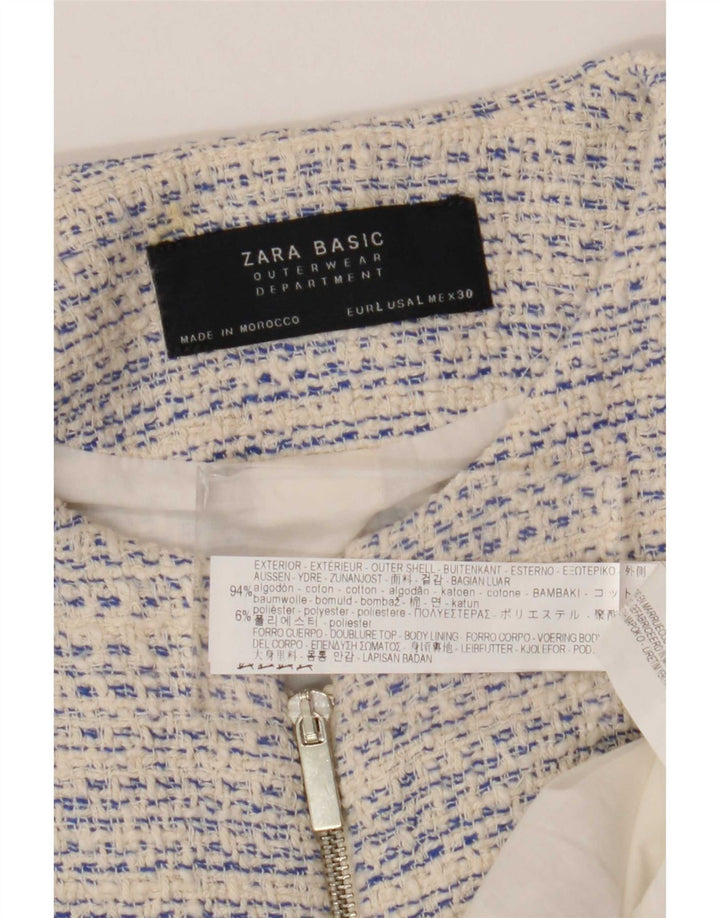 Zara Womens Longline Full Zip Blazer Jacket UK 14 Grand Blanc Moucheté
