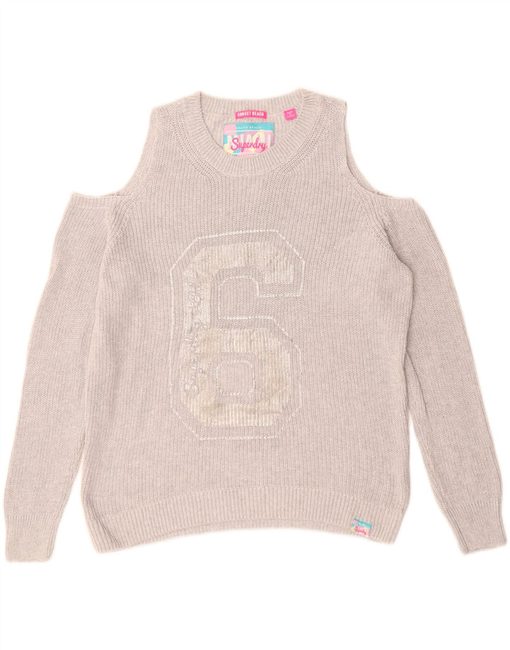 SUPERDRY Pull graphique à col bateau pour femme UK 14 Gris moyen