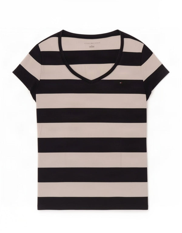 Tommy Hilfiger T-Shirt Femme Top UK 12 Coton Rayé Bleu Marine Moyen
