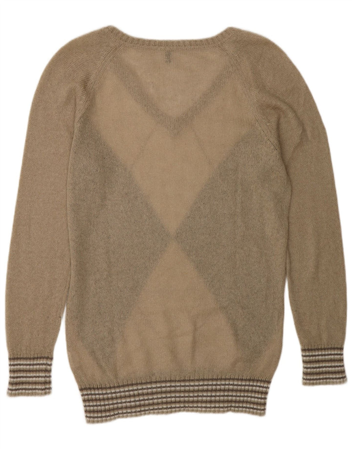 Benetton Pull col V pour femme UK 44 Beige moyen Argyle/Diamant