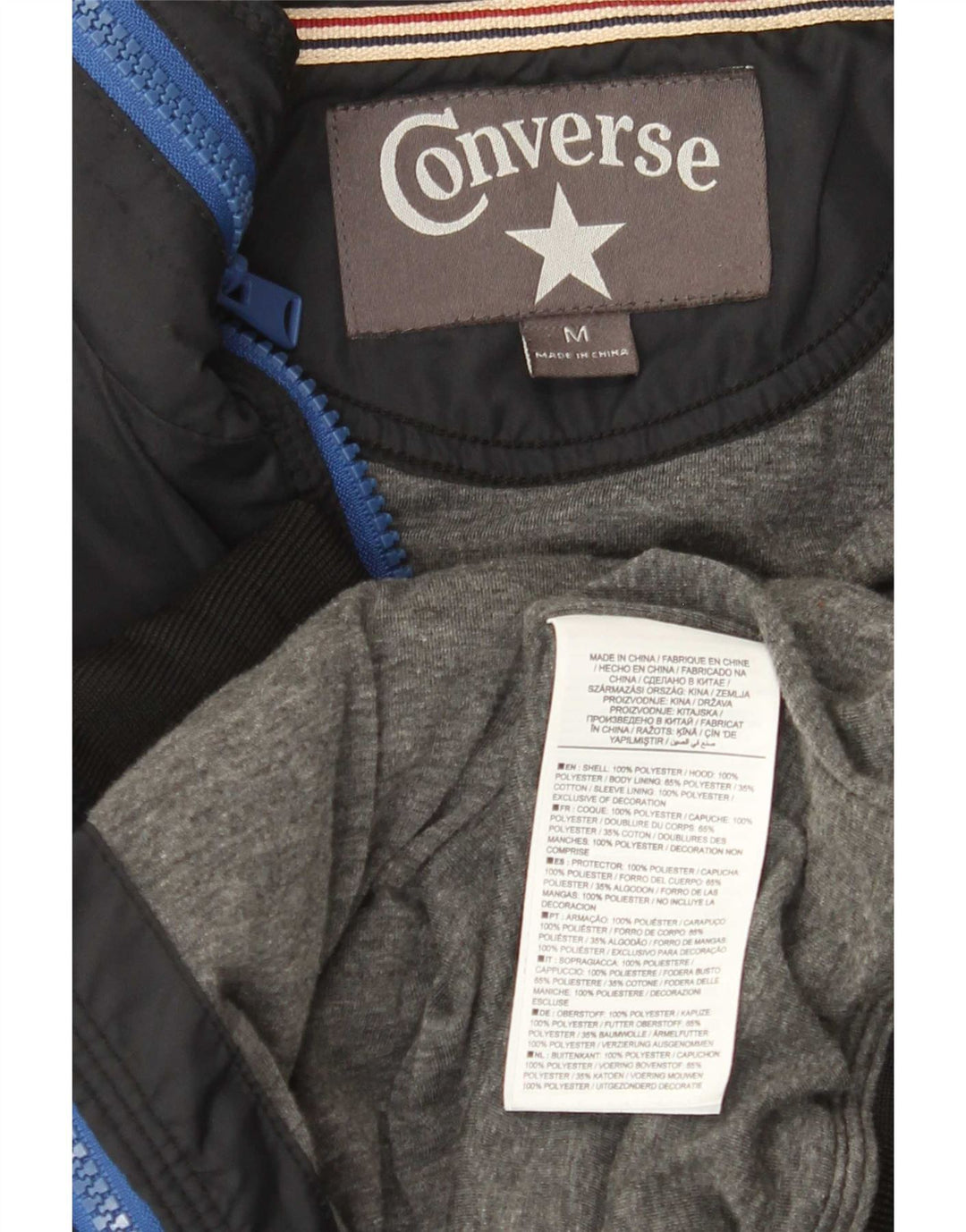 Converse Veste bomber à capuche pour homme UK 38 Bleu marine moyen Polyester