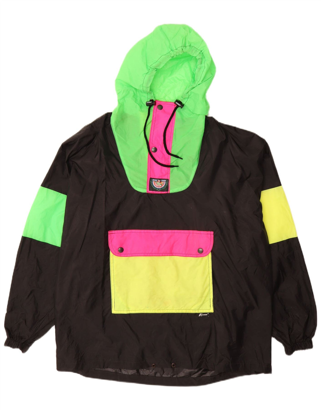 K-WAY Veste Anorak à capuche pour homme UK 40 Large Noir Colorblock Polyamide