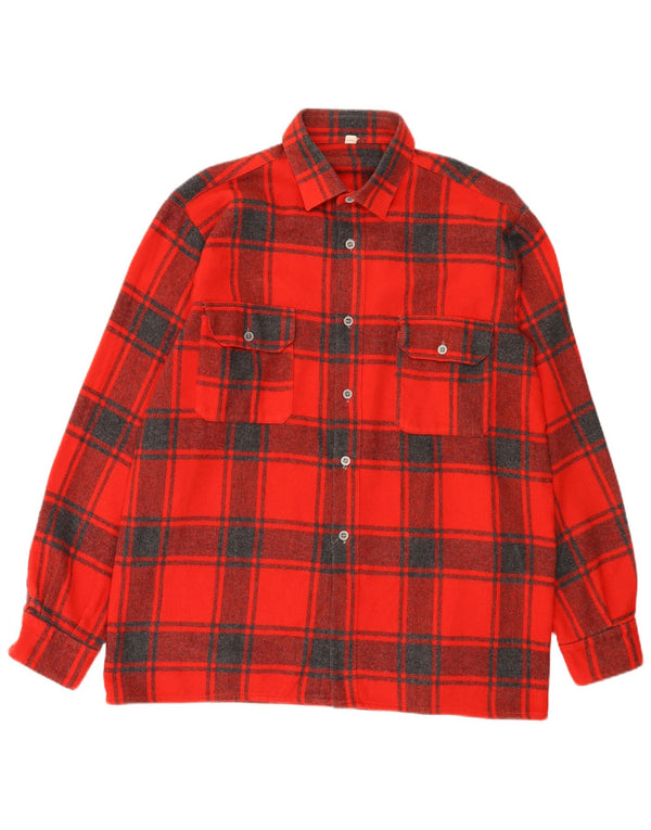 vintage Chemise en flanelle homme Taille 44 XL Laine à carreaux rouge