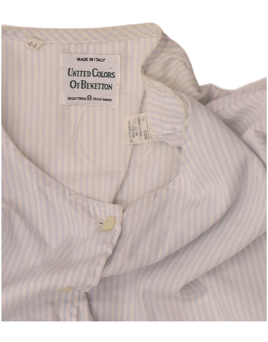 Benetton Chemise à manches courtes pour femme Blouse IT 44 Bleu moyen à fines rayures