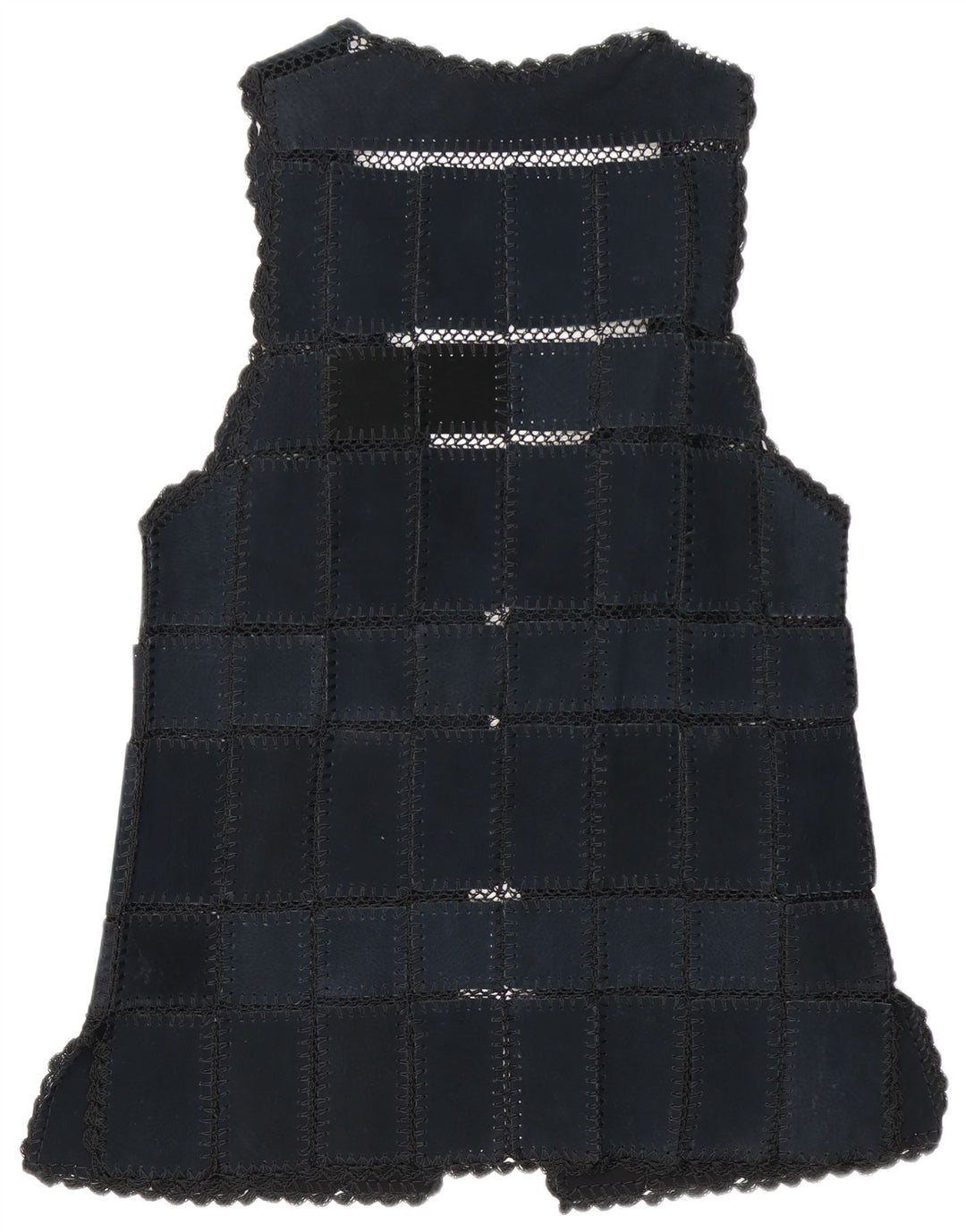 vintage Femme Daim Gilet UK 16 Grand Patchwork Bleu Marine