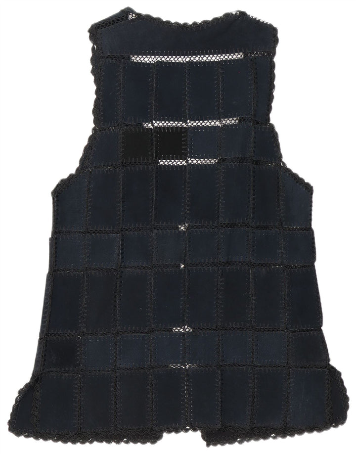 vintage Femme Daim Gilet UK 16 Grand Patchwork Bleu Marine