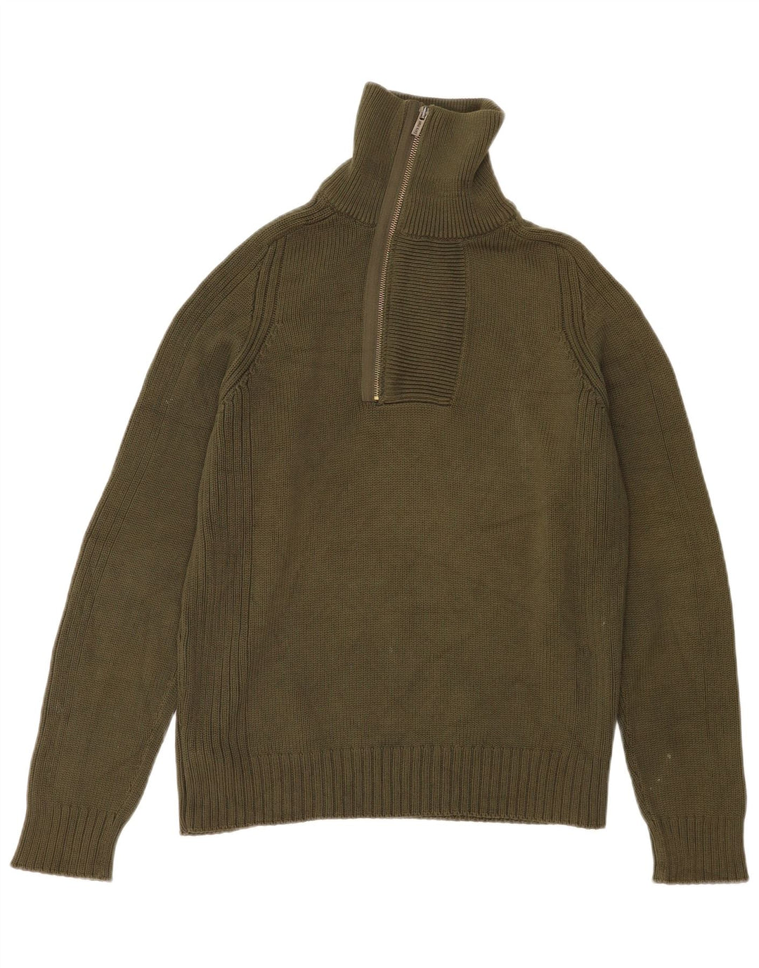 Zara Pull Col Zippé Homme Vert Moyen Coton