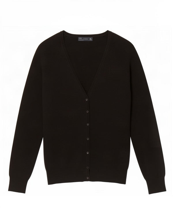 Zara Womens Cardigan Sweater UK 14 Large Noir Coton