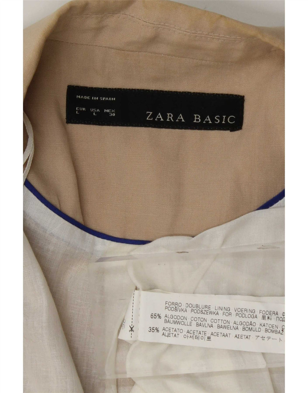 Zara Veste blazer ouverte à manches 3/4 pour femme UK 14 Grand coton beige