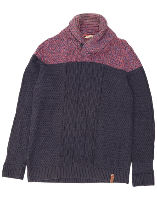 Tommy Hilfiger Mens Shawl Neck Jumper Sweater 2XL Navy Blue Colourblock