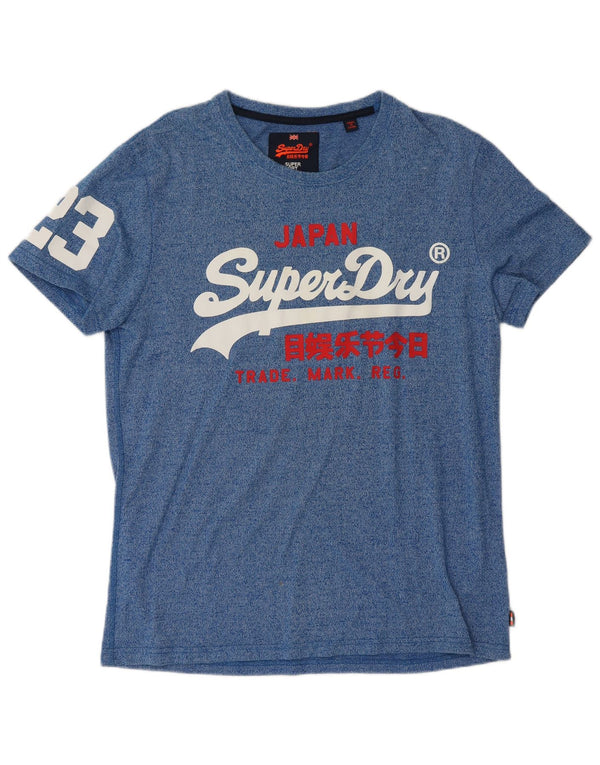 Superdry Homme Graphic T-Shirt Top XL Bleu Moucheté Coton