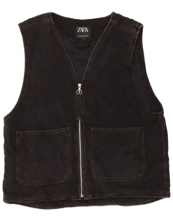 Zara Mens Denim Utility Gilet UK 42 Large Noir Coton