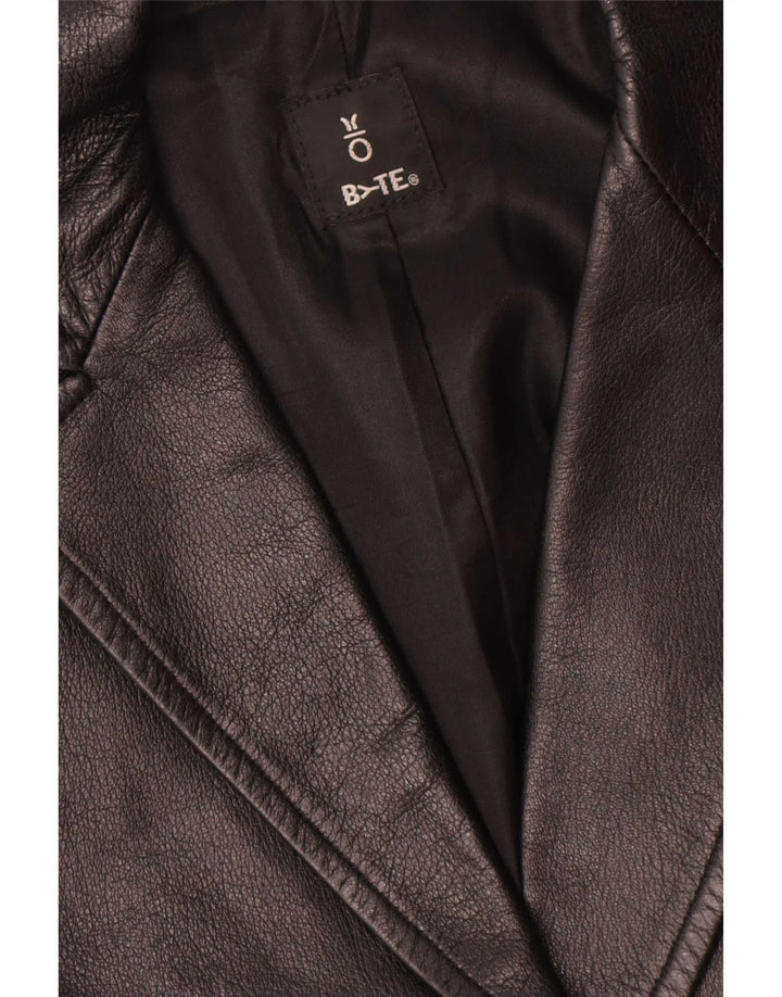 vintage Femmes 1 Bouton Veste Blazer En Cuir UK 14 Cuir Noir Moyen