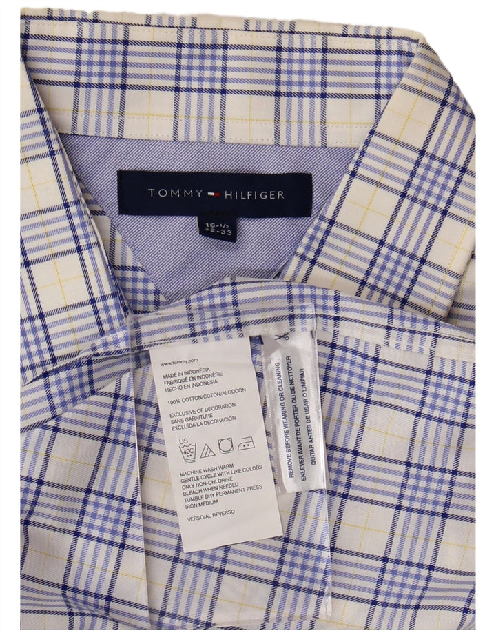 TOMMY HILFIGER Chemise Homme Taille 16 1/2 Grand Coton à Carreaux Bleu