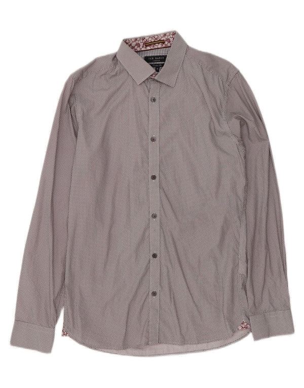 Ted Baker Chemise coupe moderne pour homme Taille 15 Coton à pois marron moyen