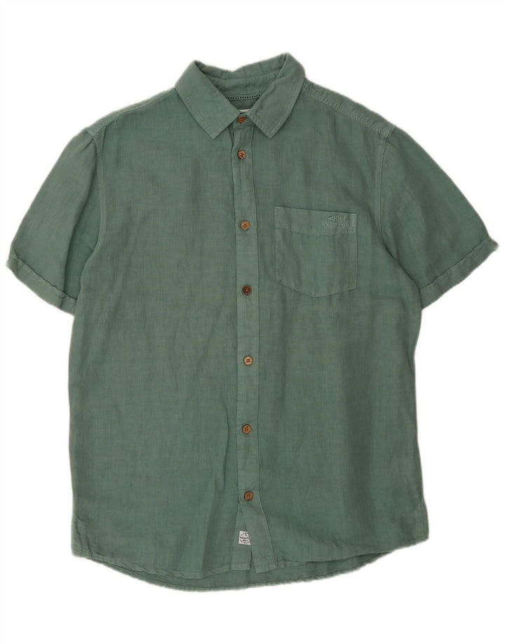 Weird Fish Chemise à Manches Courtes Homme Lin Vert Moyen