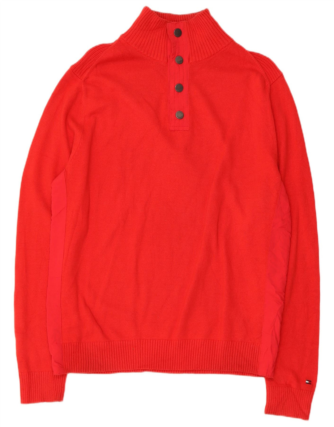 TOMMY HILFIGER Pull à col boutonné pour homme Large Rouge Coton
