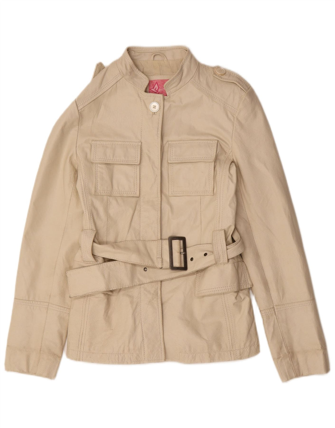 Veste en cuir militaire femme vintage IT 44 Cuir beige moyen