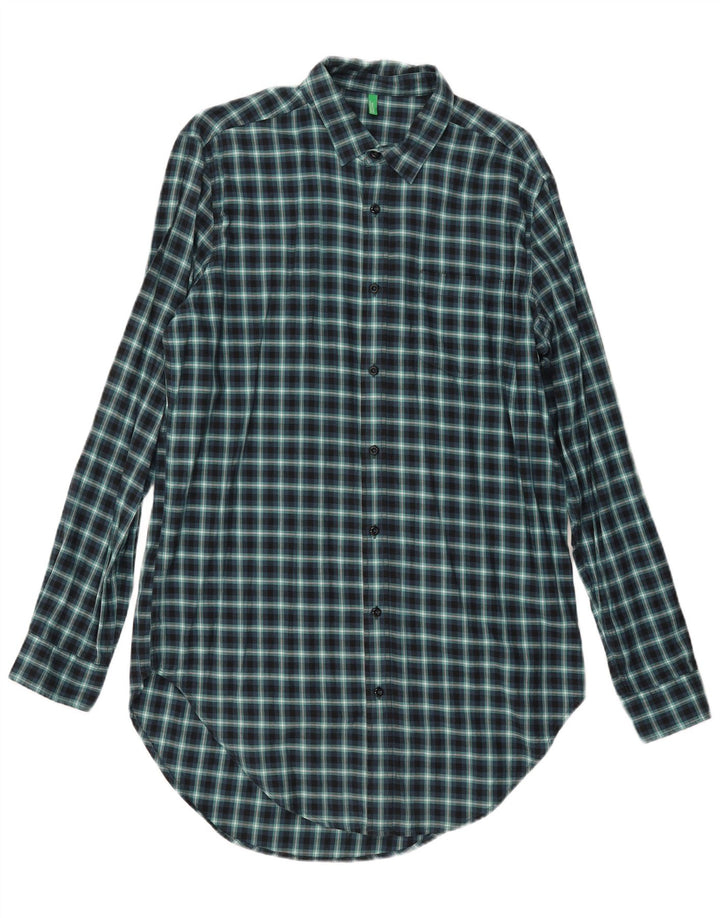 Benetton Chemise haute en flanelle pour homme Motif vichy bleu marine
