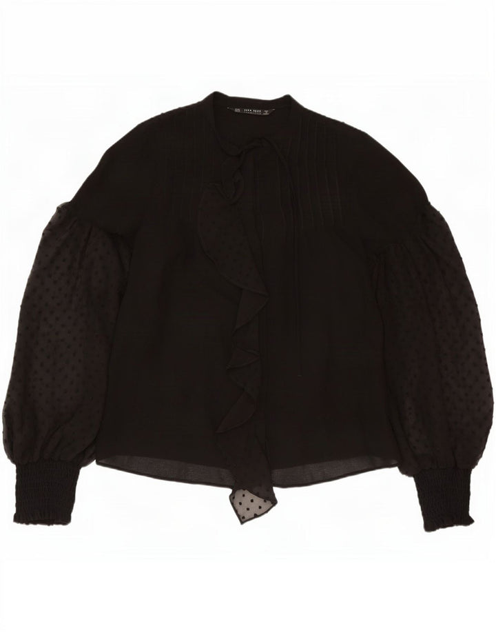 Zara Chemisier surdimensionné à nouer sur le devant pour femme UK 14 Noir moyen à pois